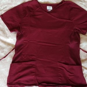 Wine Mock Wrap stretch Scrub Top M